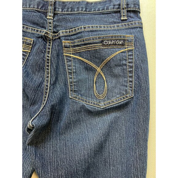 Calvin Klein Women's Flare Leg Jeans Stretch Denim Size 8 Solid Blue Dark Wash - Picture 11 of 11